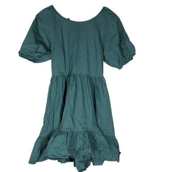 Peter Som Collective Puff Sleeve Dress Open Tie Back Cotton Mini Green Size 8 - Picture 7 of 13